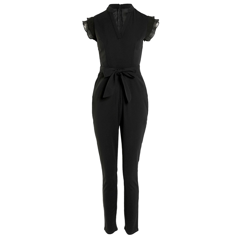 Flutter Sleeve Pocket Design Jumpsuit With Belt